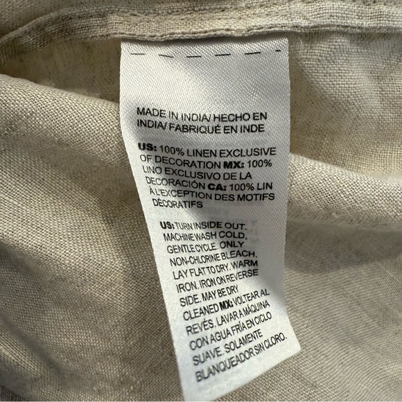 CHICOS 100% Linen Cream Puff Sleeve Embroidered Tunic Blouse Women’s Sz 14 Boho - Picture 8 of 11